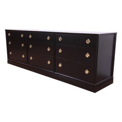 Widdicomb Hollywood Regency Black Lacquered Triple Dresser, Newly Refinished
