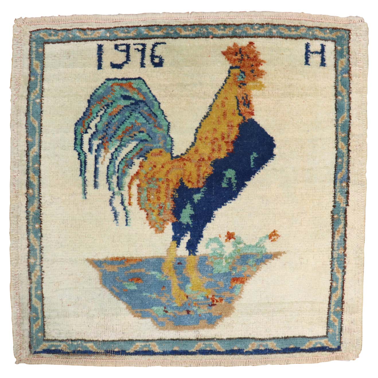 Vintage Turkish Rooster Rug For Sale at 1stDibs