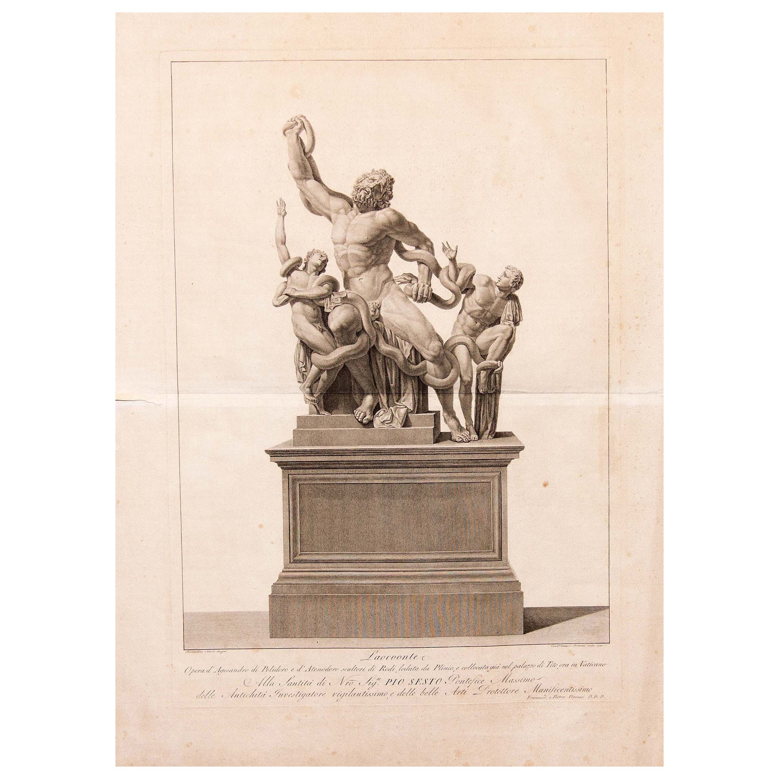 Large 18th Century Engraving by Francesco Piranesi Laocoonte Grand Tour