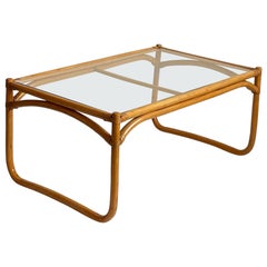 Vintage Mid Century Scandinavian Bamboo Coffee Table with Glass Top, 1970s