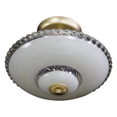 Off White Glass Semi-Flush Mount Light w/ Brass Fitter