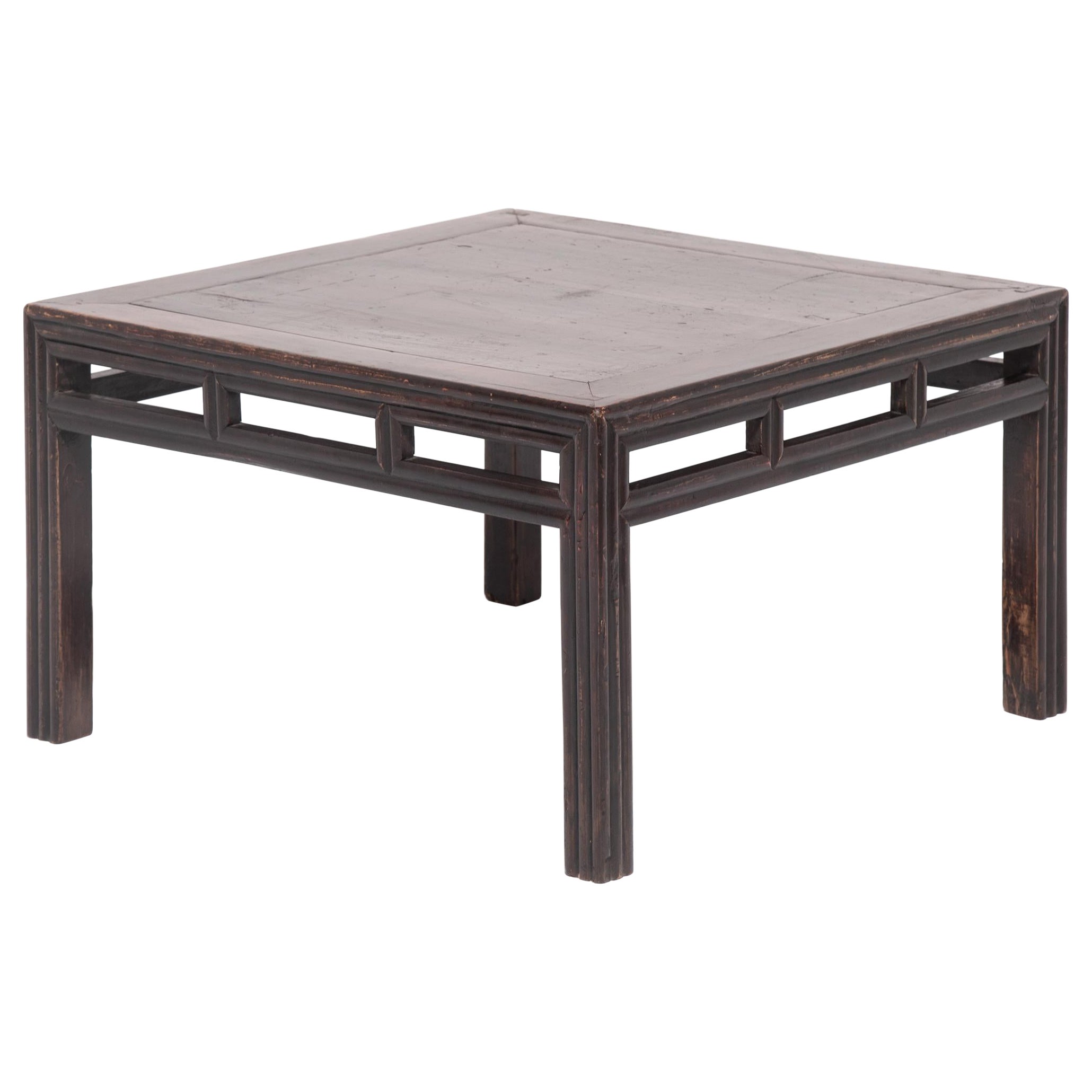 Low Chinese Square Table with Ridged Sides, c. 1900