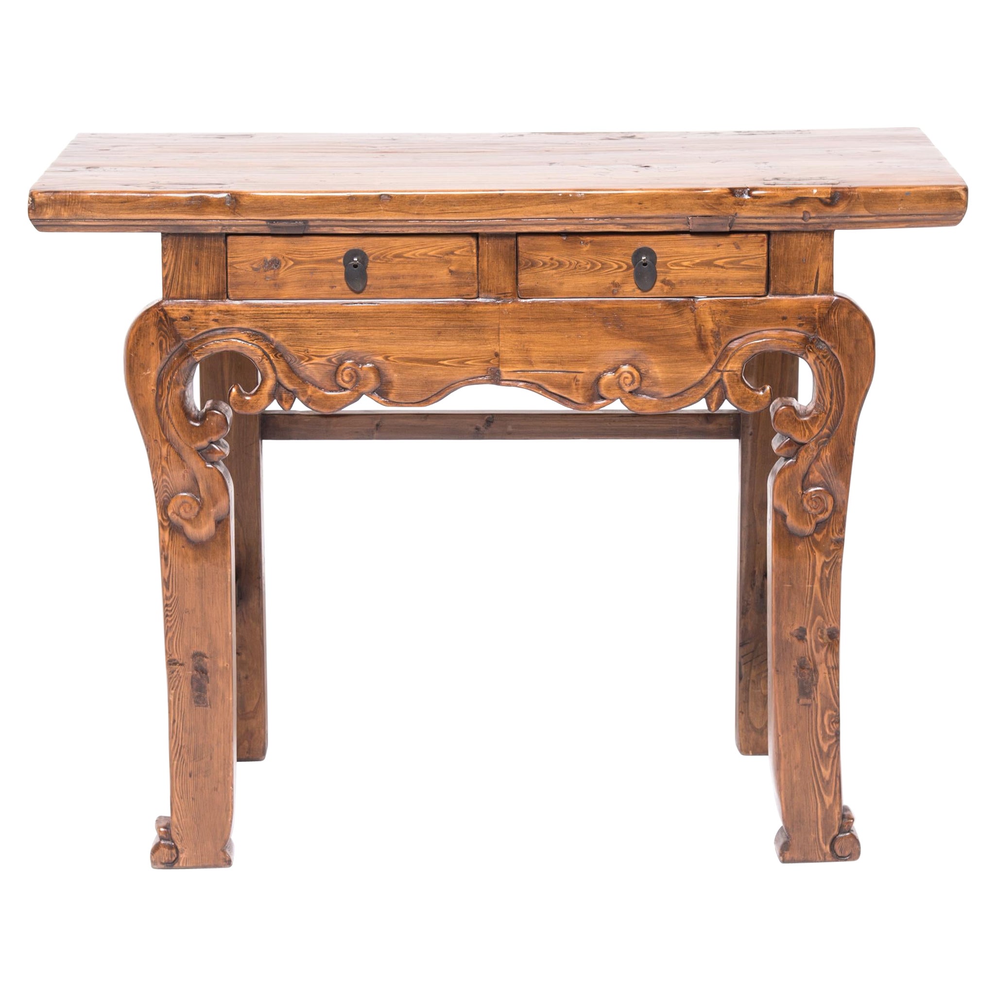 Chinese Two-Drawer Carved Altar Table, c. 1850 For Sale