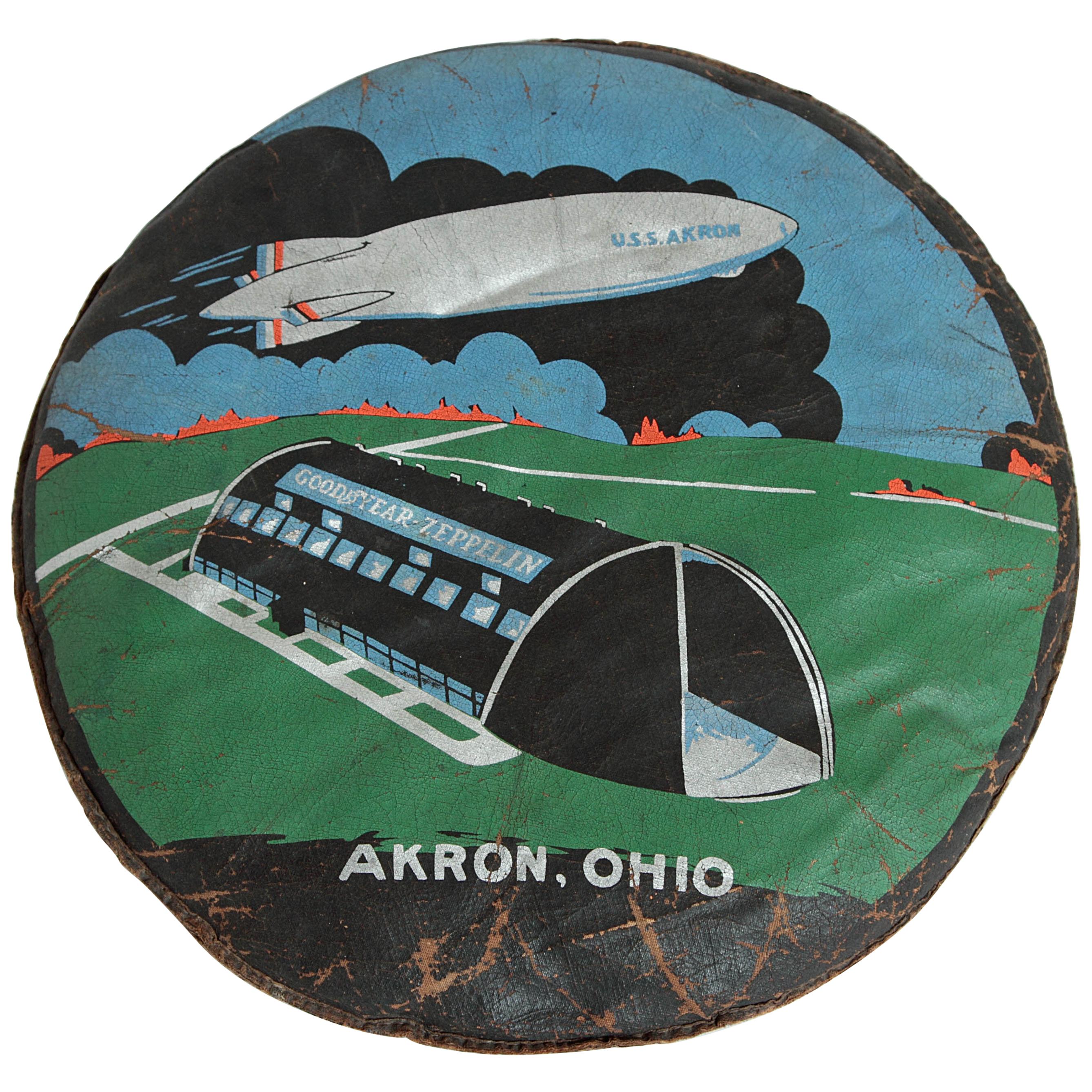 Machine Age Art Deco U.S.S. Akron Goodyear Zeppelin Cushion Price Reduced For Sale