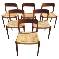 Danish Mid-Century Modern. N.O. Møller, Model 75, 6 Teak Chairs