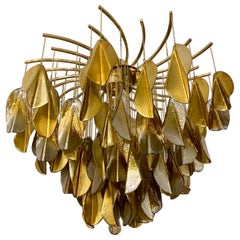 Gilt and Silvered Mirrored Murano Glass Cascade Oval Chandelier, 1980s