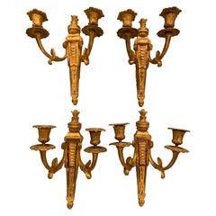 Set of Louis XVI Style Gilt Bronze Ormolu Two Arms Wall Sconces