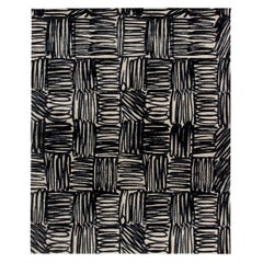 Contemporary Ecriture Black, White Handmade Silk, Wool Rug by Doris Leslie Blau
