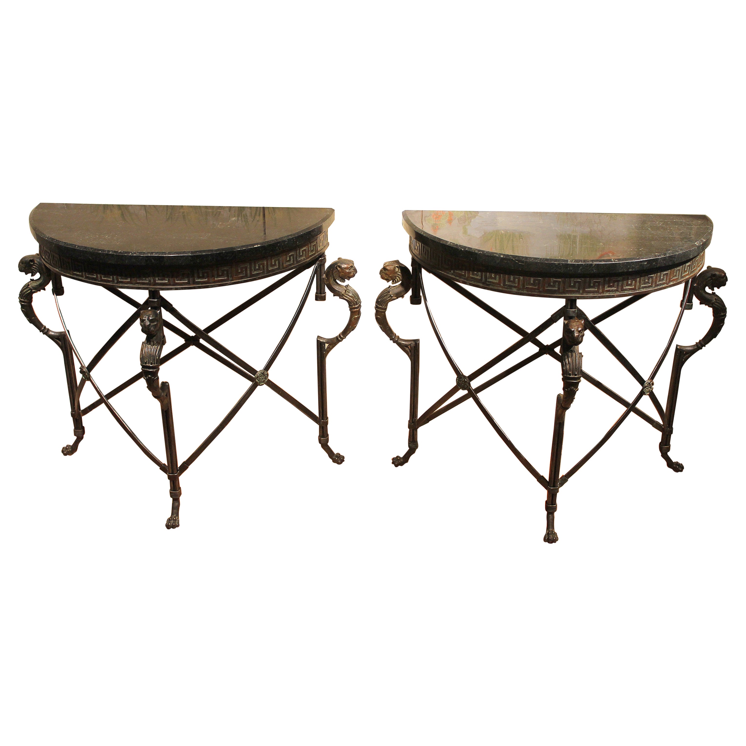 Italian Neoclassical Style MarbleTop Console Hall Table with Winged