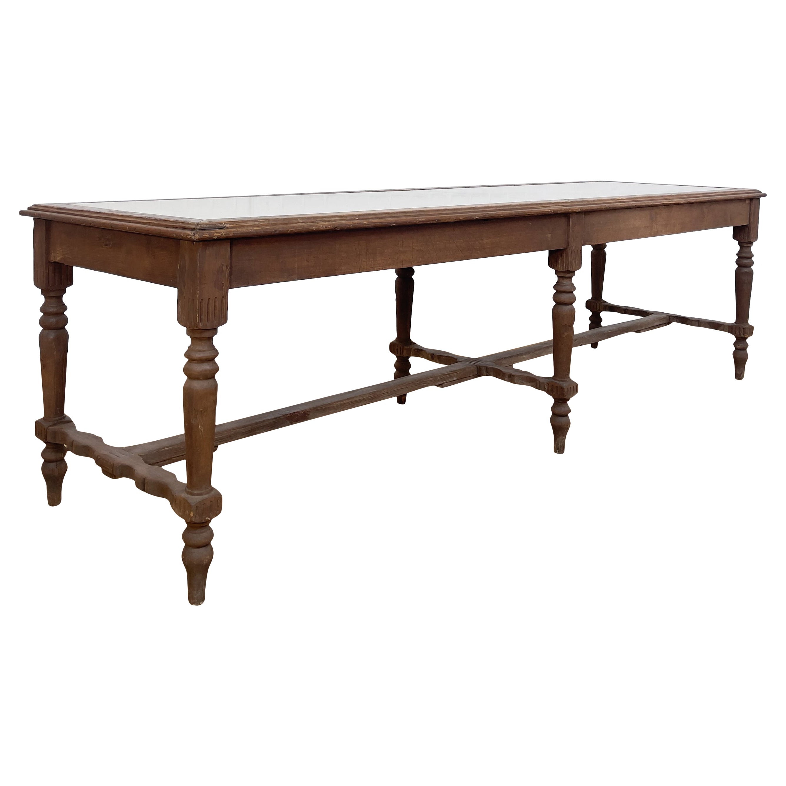 Large Drapery Table in Wood and Natural Stone For Sale