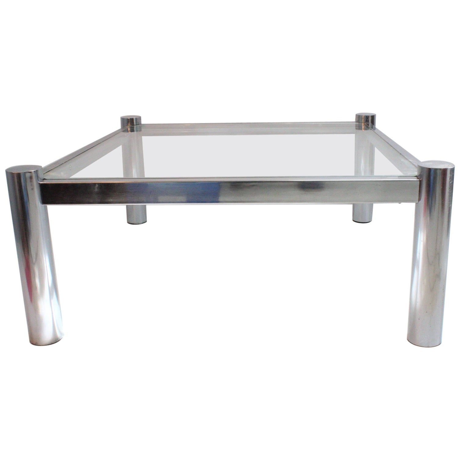 Table basse rectangulaire en chrome et verre