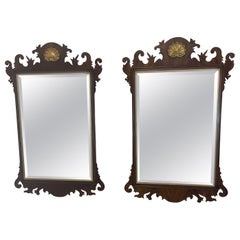Pair Mahogany Chippendale Henkel Harris Beveled Mirrors Style H-6