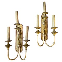 1940s Art Deco Solid Brass Italian Wall Sconces