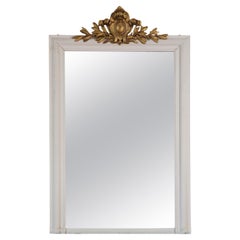 Antique 19th Century Large Gilt White Overmantle Wall Mirror