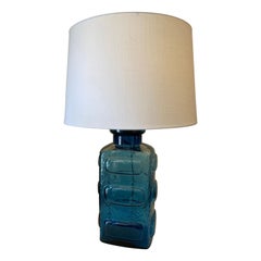Retro Pukeberg Glasbruk Sweden Blue Glass Table Lamp