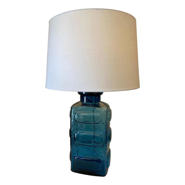 Pukeberg Glasbruk Sweden Blue Glass Table Lamp For Sale