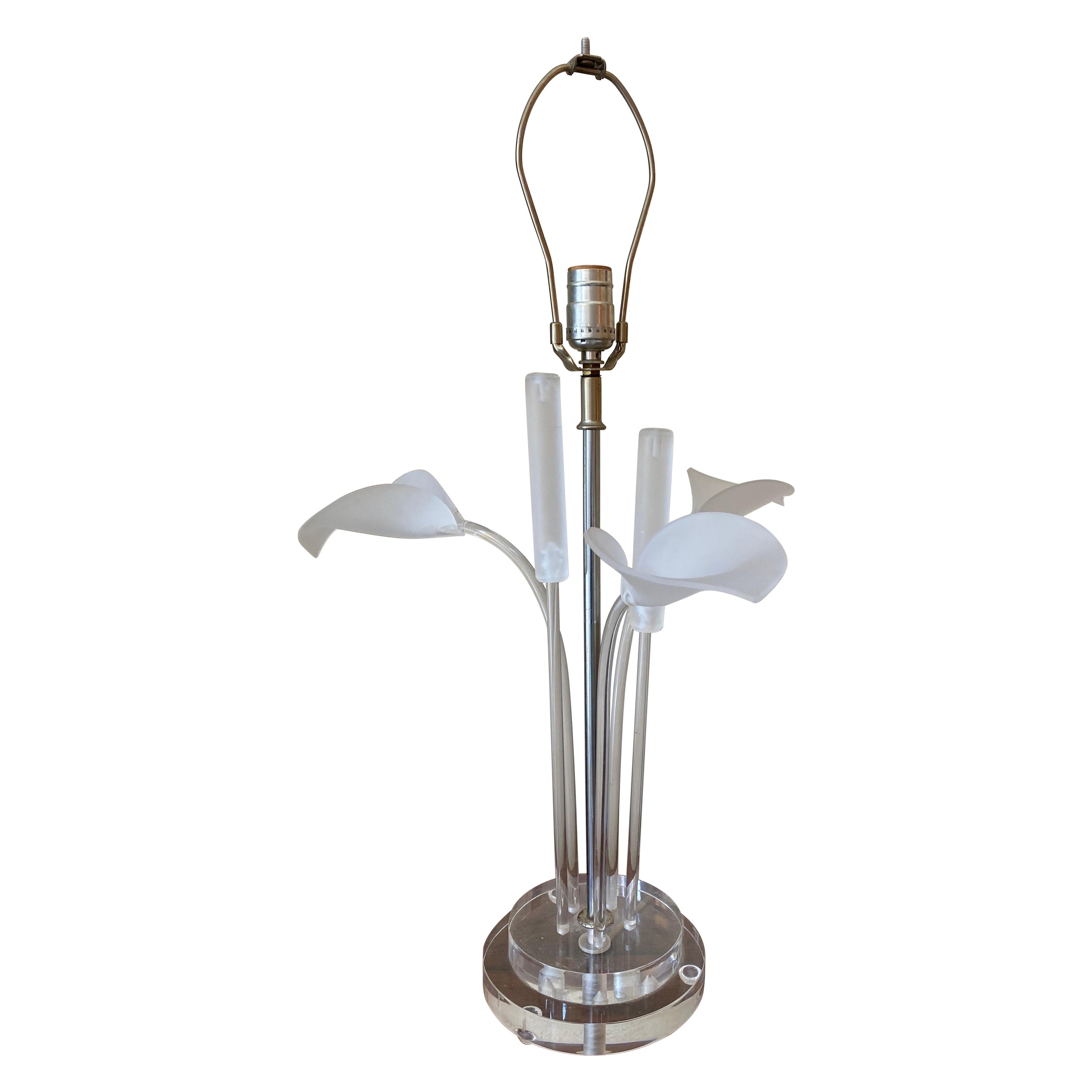 Lucite Lily and Cattails Table Lamp