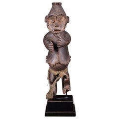 Vintage Mambila Tadep Male Guardian Figure with Metal Pegs Contouring Face and Body