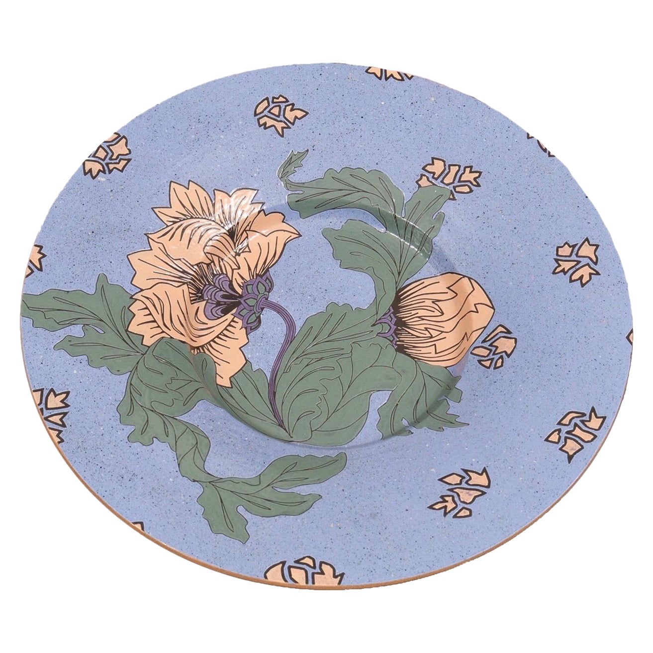 Large Floral Charger Plate by Geff Reed For Sale