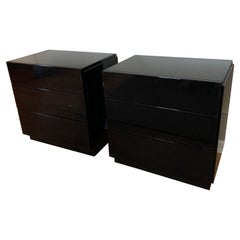 Bridgeford Modern Black Lacquered Nightstands, 1980s
