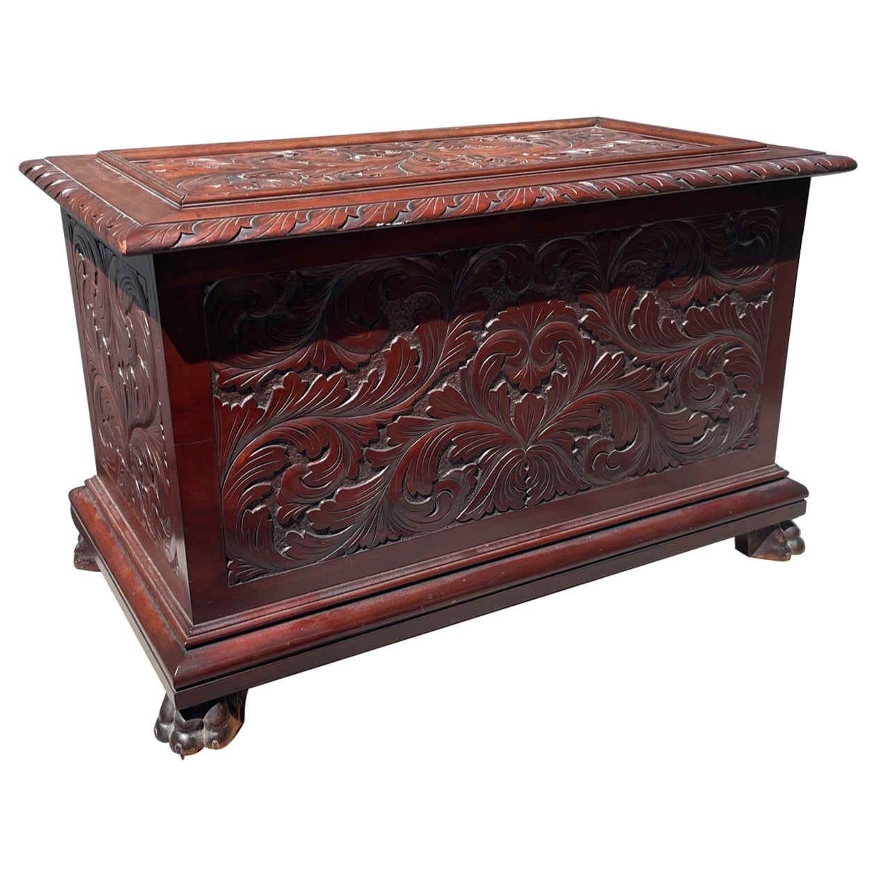19th Century Baroque Revival Carved Wooden Blanket Chest For Sale