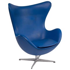 Arne Jacobsen Blue Leather Egg Chair for Fritz Hansen