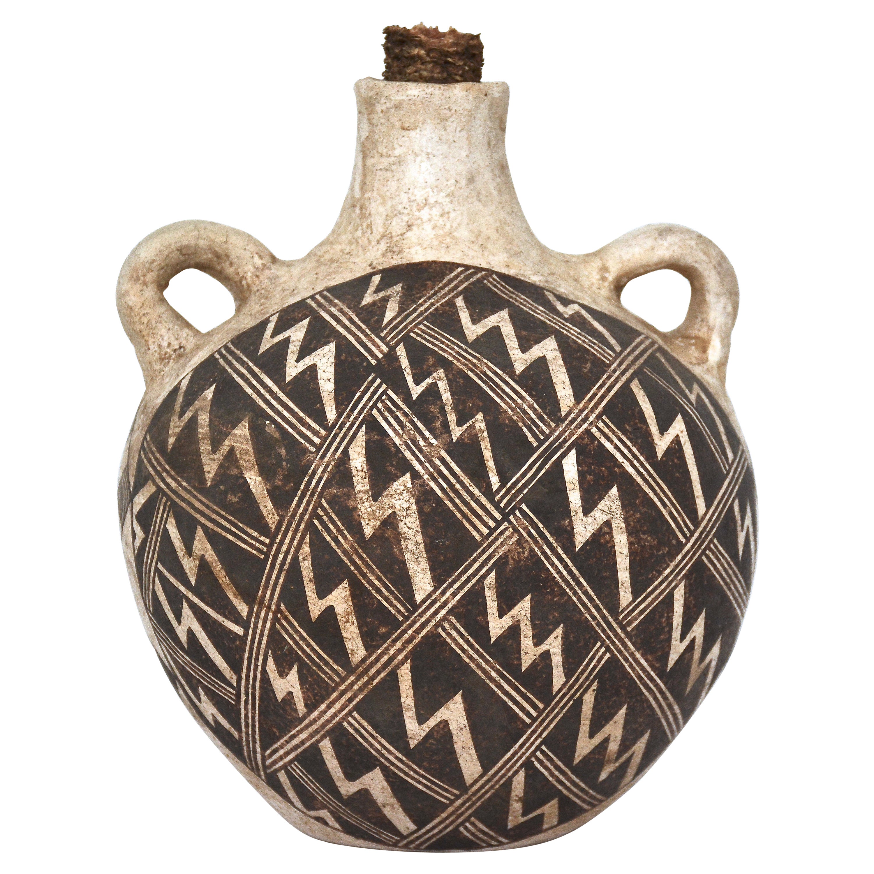 Antique Acoma Pueblo Polychrome Pottery Canteen, 1920