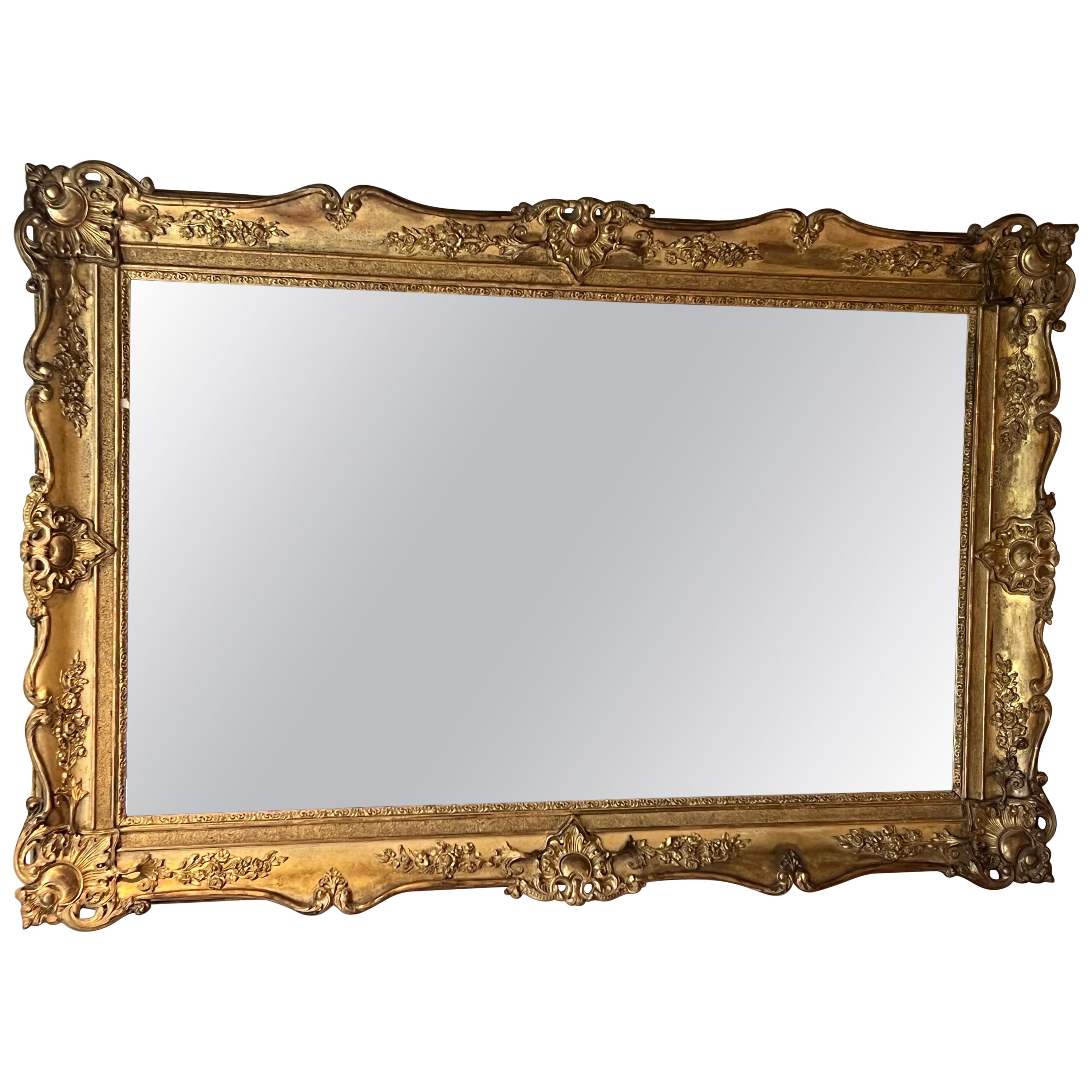 19th Century Rectangular French Napoleon III Giltwood Mirror For Sale