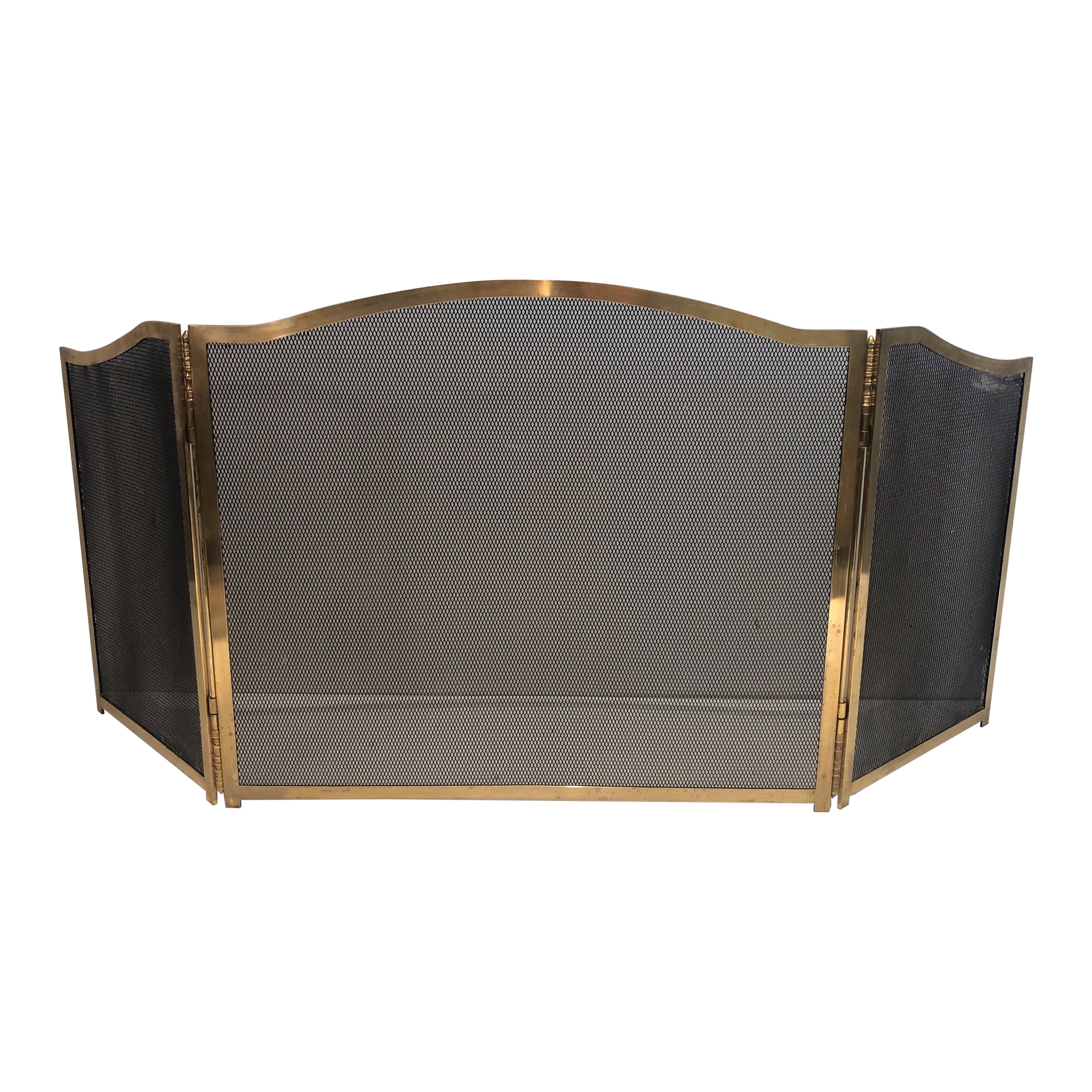Neoclassical Style Brass Fireplace Screen, French, Circa 1970 For Sale