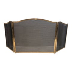 Neoclassical Style Brass Fireplace Screen, French, Circa 1970
