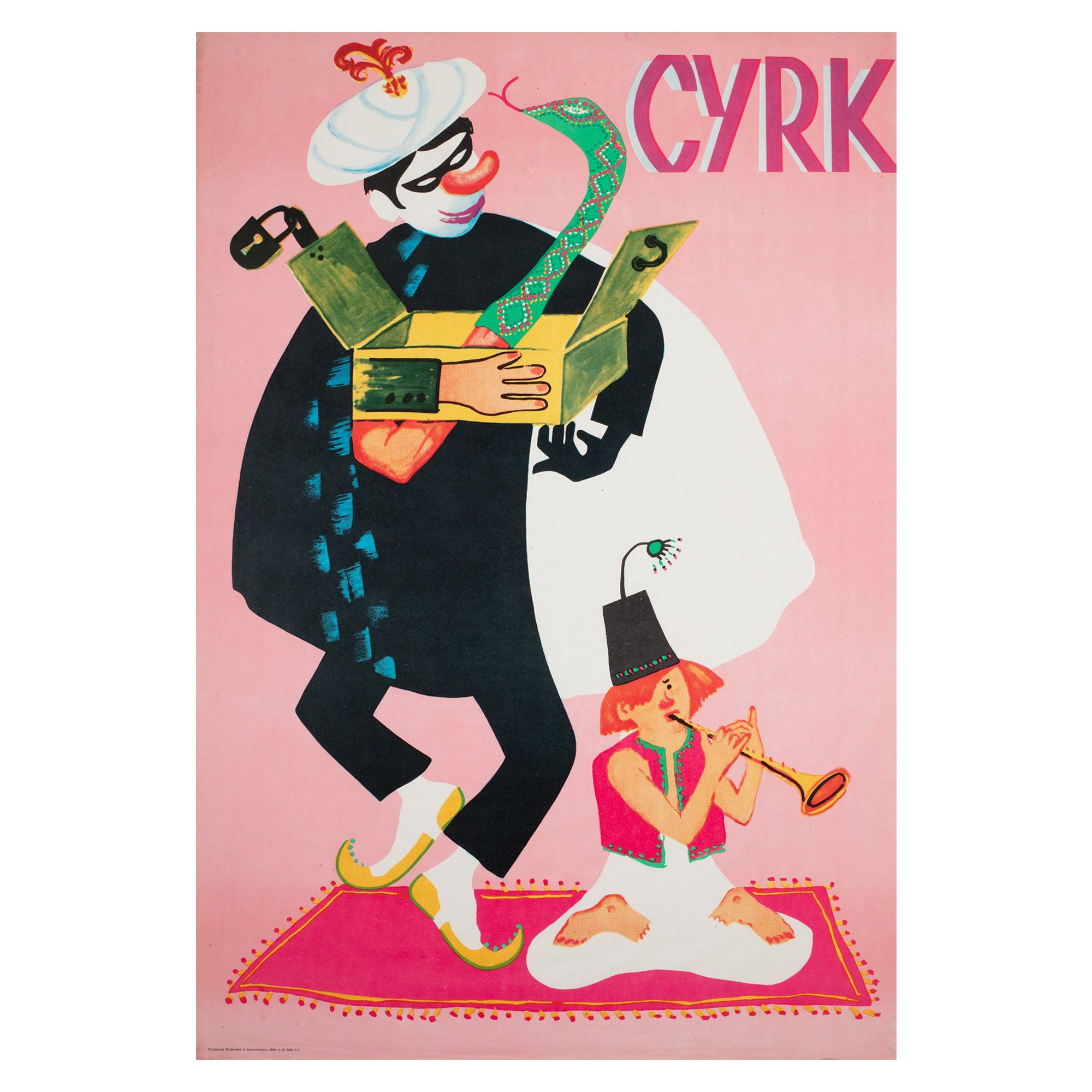 CYRK Magician Snake Charmer 1973 Polish Circus Poster, Miedza-Tomaszewski For Sale