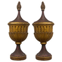Vintage Large Italian Neo-Classical Style Gilt and Gesso Painted Wall Mounted Urns -Pair