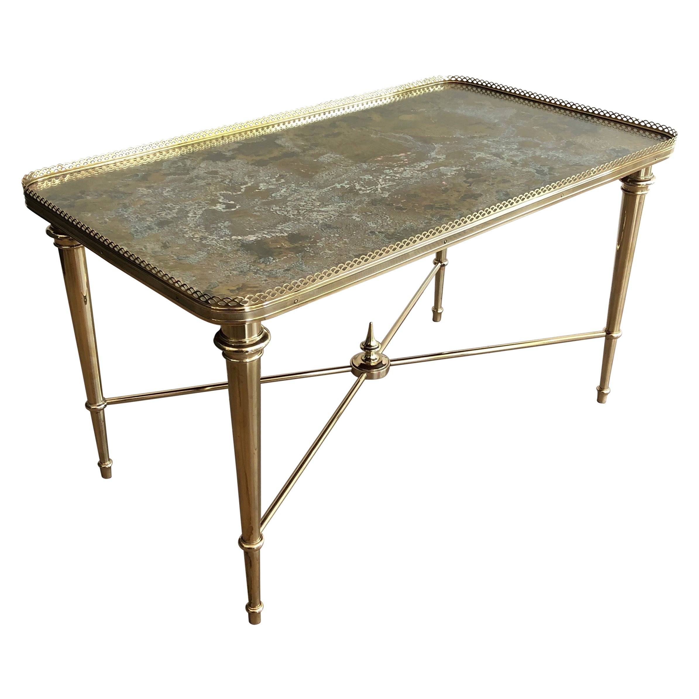 Brass Coffee Table with Oxidized Brass Top by Maison Ramsay For Sale