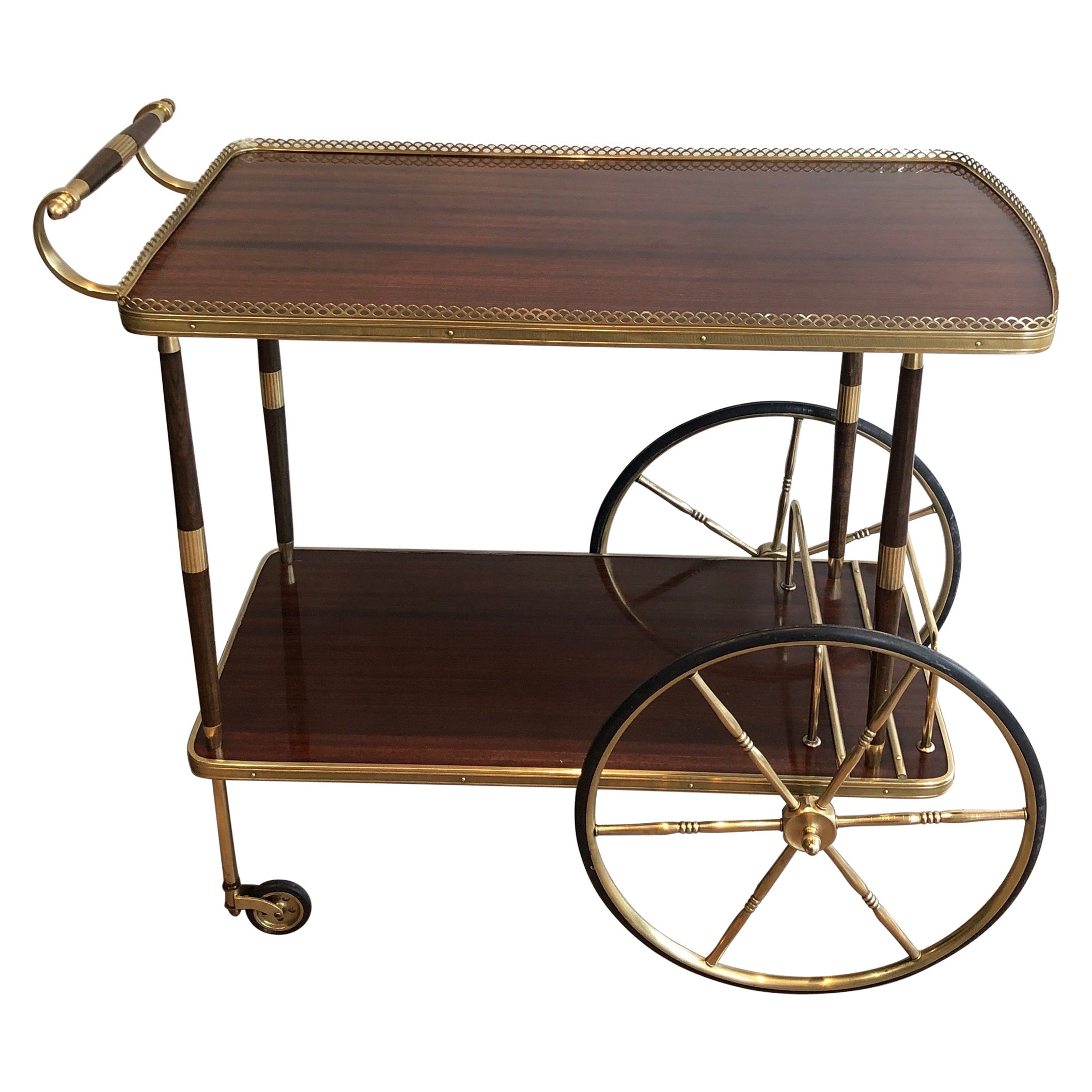Neoclassical Style Mahogany and Brass Bar Cart in the Style of Maison Jansen
