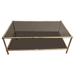 Faux-Bamboo Brass Coffee Table Attributed to Jacques Adnet, French, circa 1970