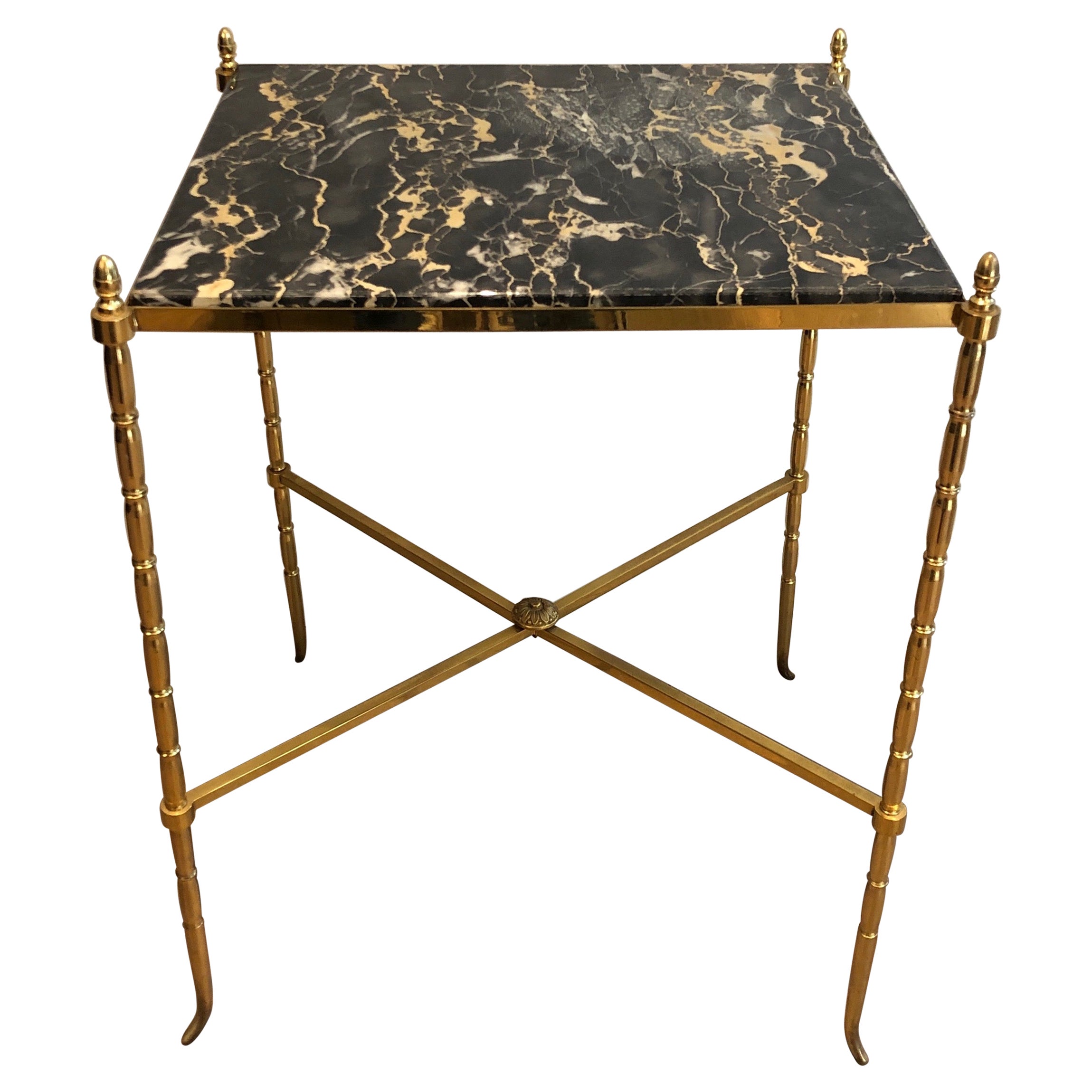 Brass Side Table with Black Marble, French Work by Maison Baguès, circa 1940