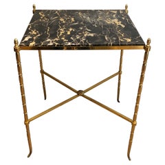 Brass Side Table with Black Marble, French Work by Maison Baguès, circa 1940