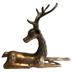 Vintage Brass Lying Deer with Shamanic Inlays