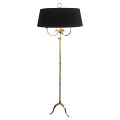 Adjustable Brass Floor Lamp with Swan Heads, French Work by Maison Jansen