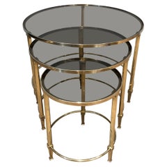 Set of 3 Round Brass Nesting Tables by Maison Ramsay