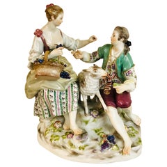 Meissen Figural Group of a Romantic Couple Eating Grapes with Their Lamb