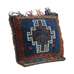 Hand Woven Persian Pillow with Symmetrical Decor 1930s