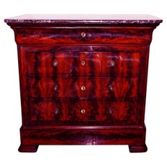 French Louis Philippe Period Figured Mahogany Chest of Drawers with Marble Top