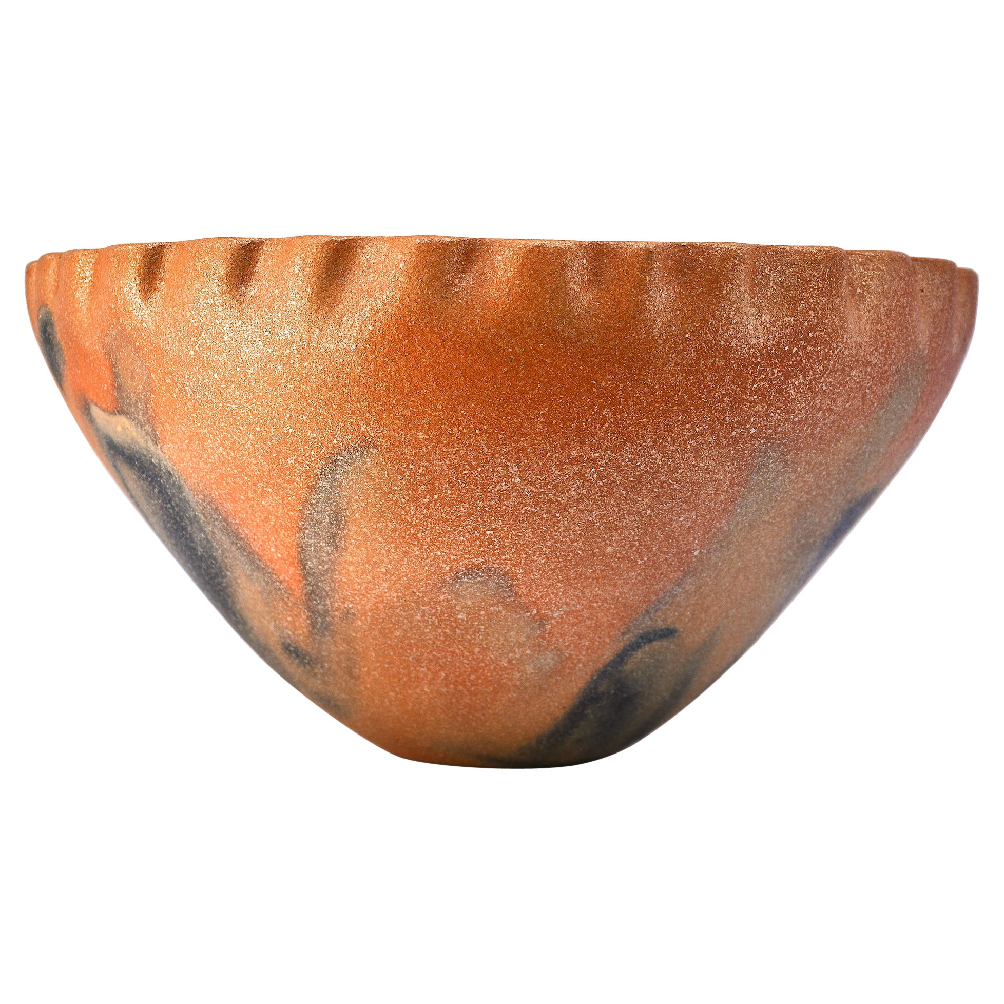 Large Golden Micaceous Pottery Bowl with Fire Clouds by Lonnie Vigil For Sale