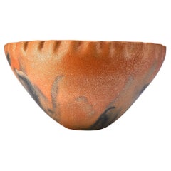 Large Golden Micaceous Pottery Bowl with Fire Clouds by Lonnie Vigil