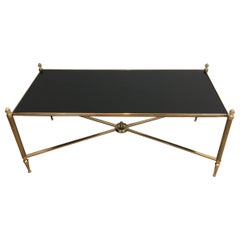 Maison Bagués, Neoclassical Style Brass Coffee Table with Black Lacquered Glass