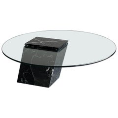 Postmodern Black Marble and Glass Cantilvered Coffee Table