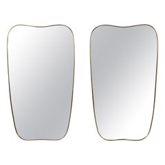 Pair of Vintage Italian Design Brass Shield Shaped Mirrors