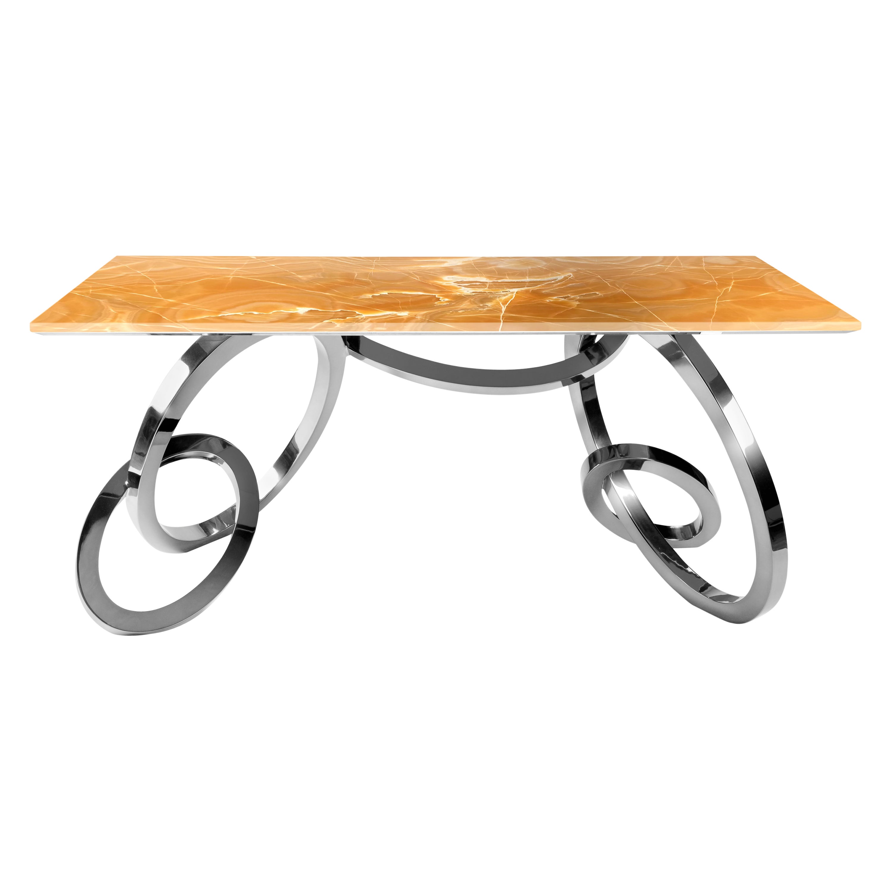 Table Desk Writing Home Office Orange Onyx Mirror Steel Contemporary Collectible For Sale