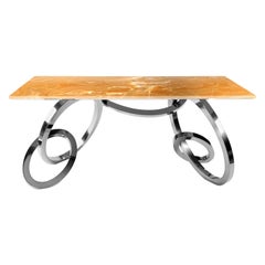 Table Desk Writing Home Office Orange Onyx Mirror Steel Contemporary Collectible